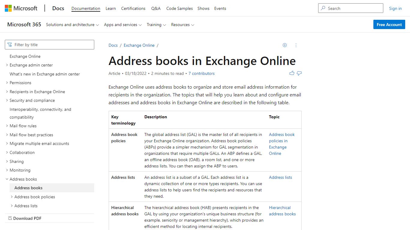 Address books in Exchange Online | Microsoft Docs